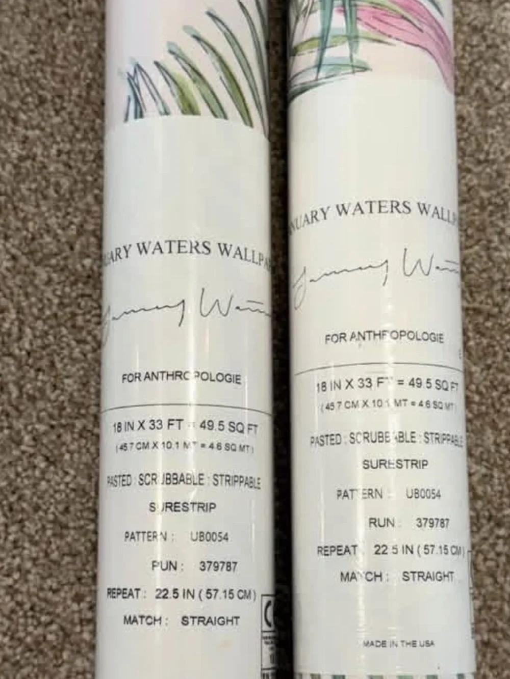 NEW Anthropologie January Iris Wallpaper Pink Rose Floral Roll Lot of 2 Sealed